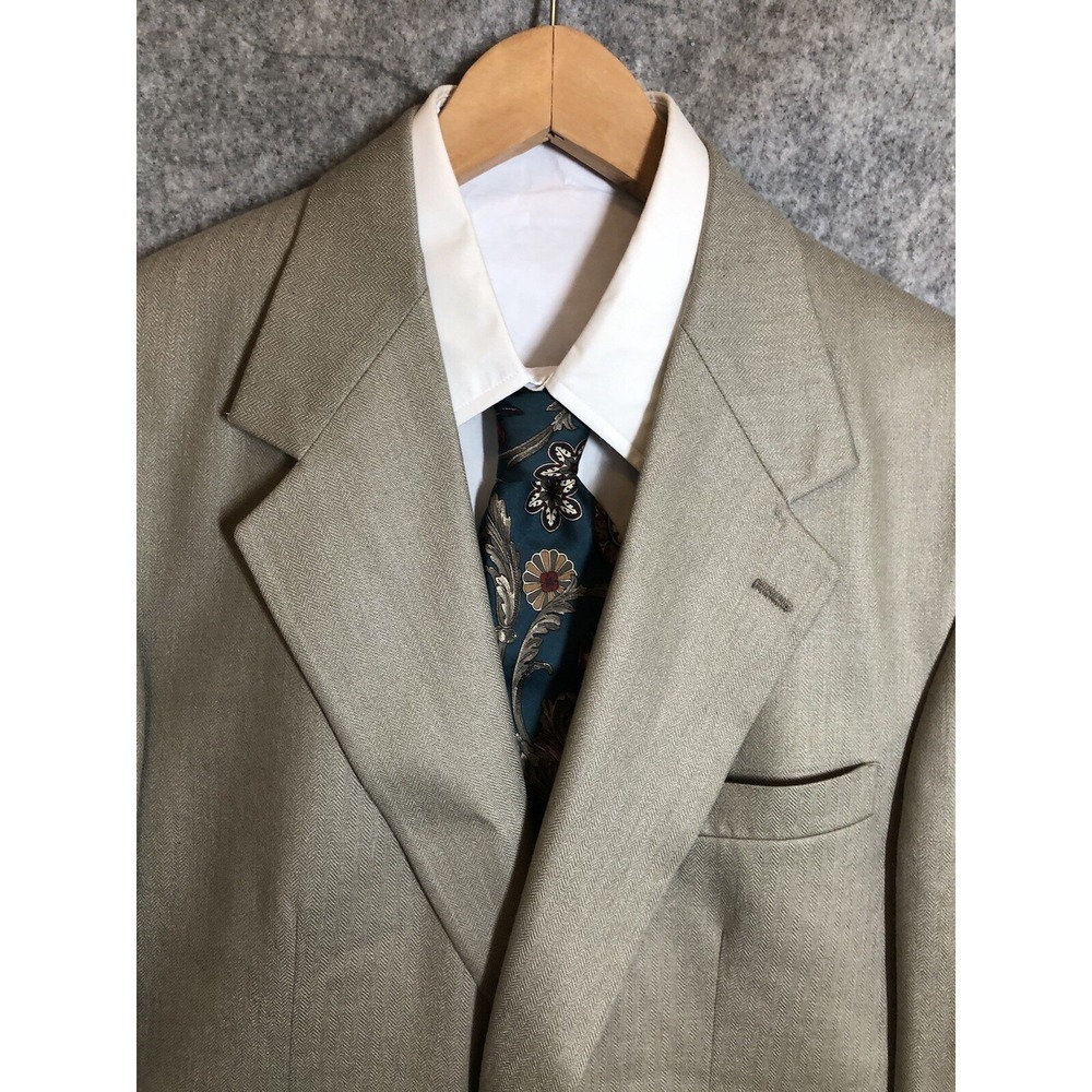 Mr. Sid Blazer 42R Tan Herringbone Sport Coat Jacket Business Career Classic
